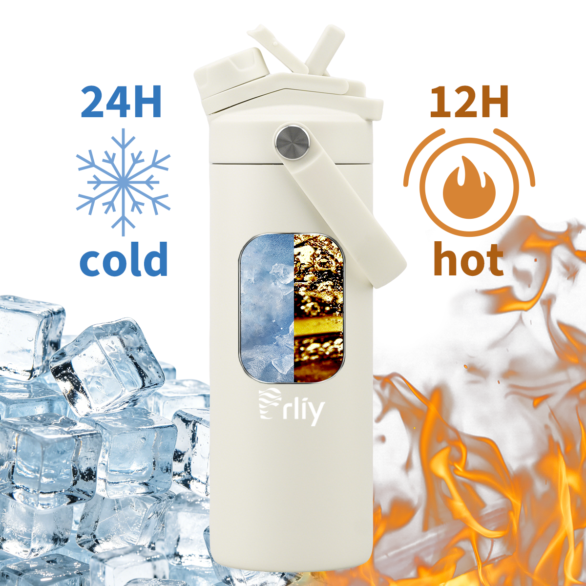 double-wall vacuum insulated bottle with 24 hour cold and 12 hour hot retention