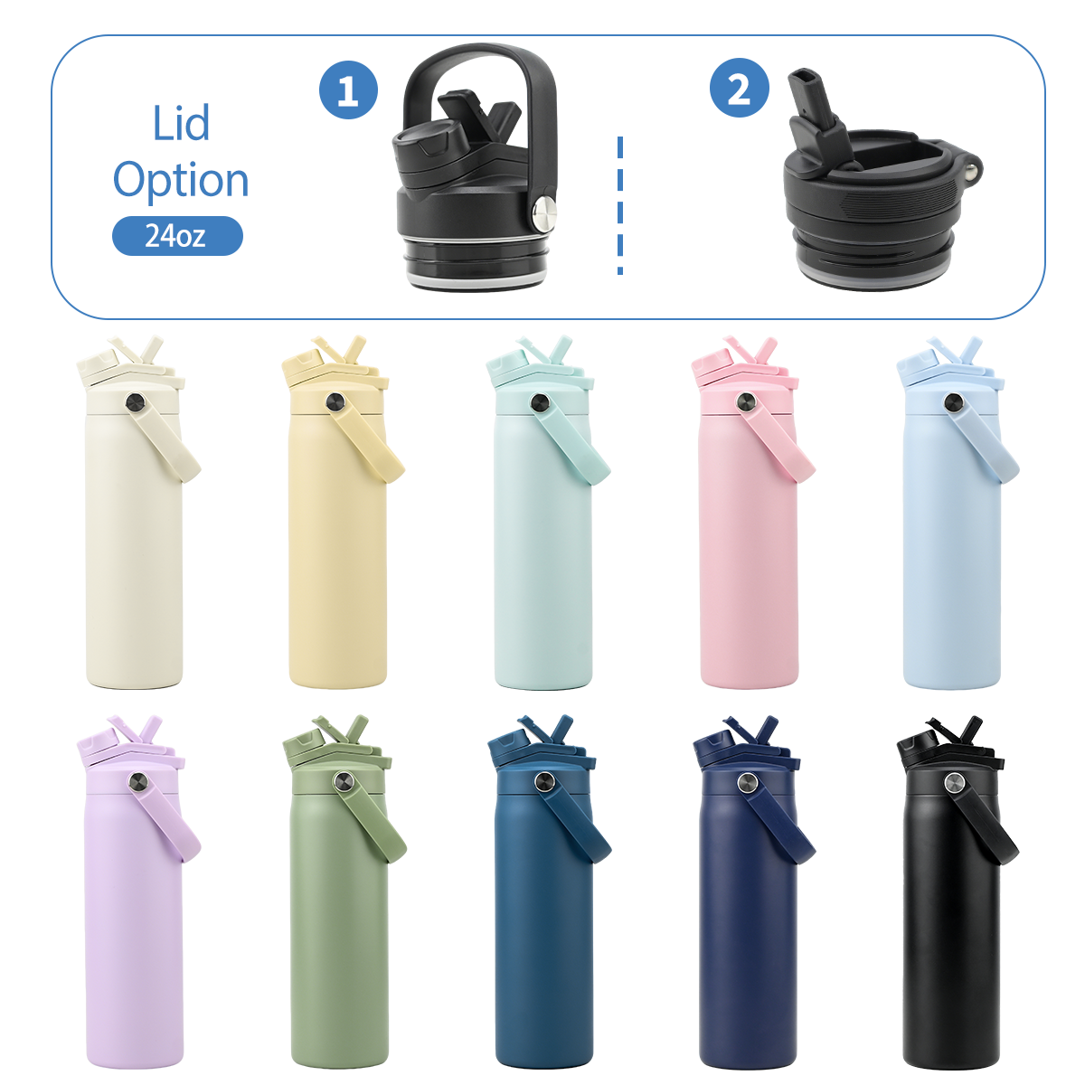 24oz internal-thread water bottle in multiple custom colors