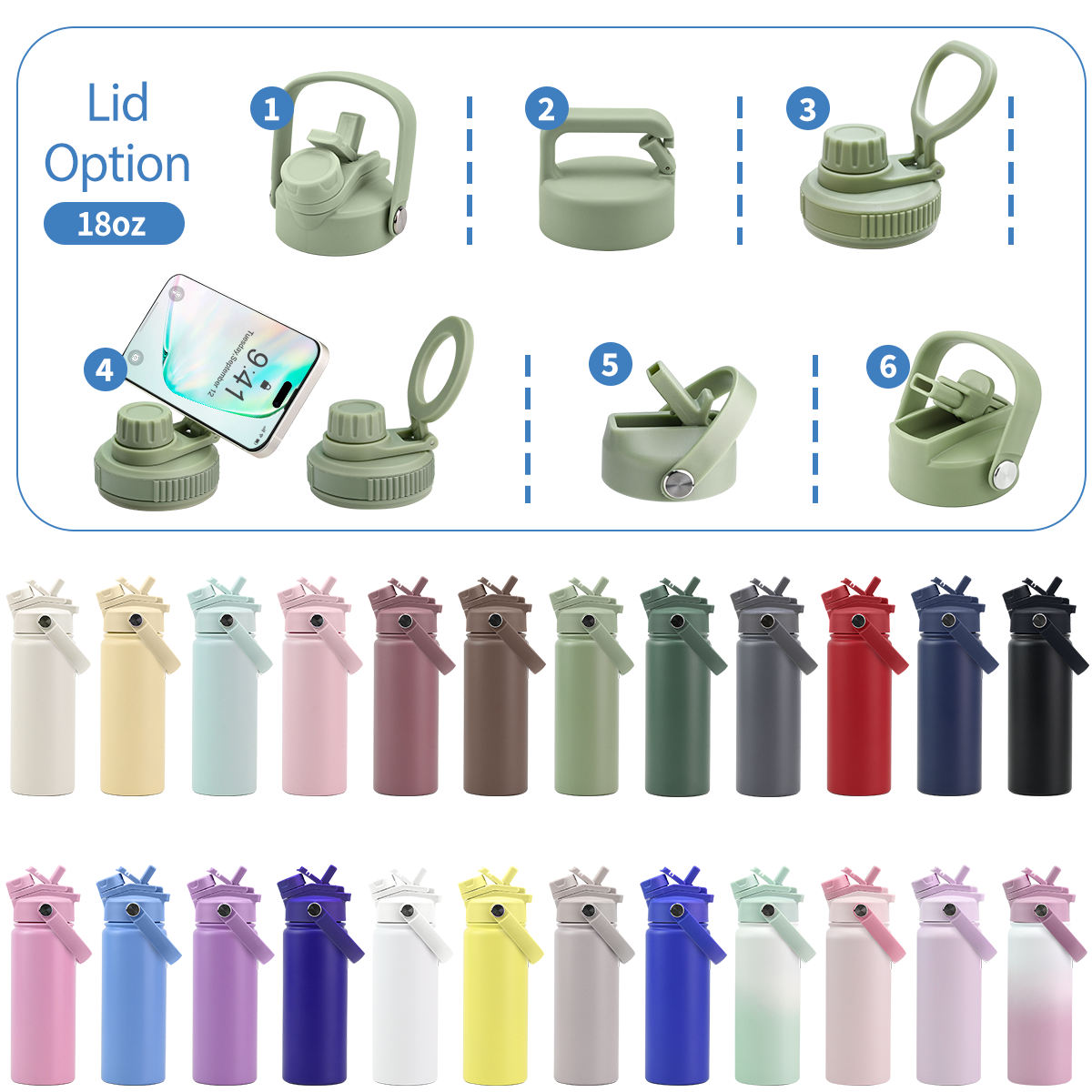18oz Stainless Steel Water Bottle in Multiple Colors