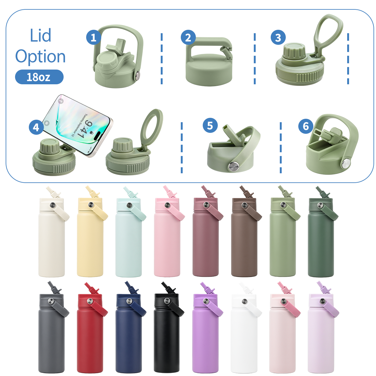 18oz Stainless Steel Water Bottle in Multiple Colors