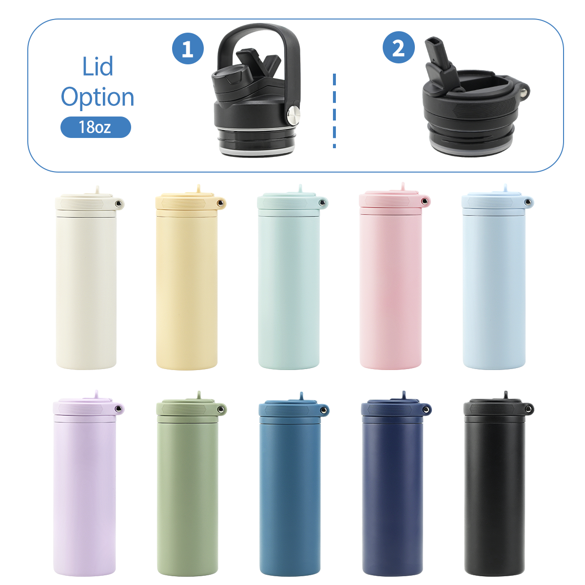 18oz hidden handle water bottle in multiple custom colors