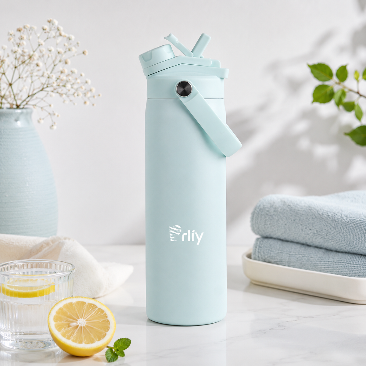 24oz internal-thread water bottle rim with smooth drinking edge close up