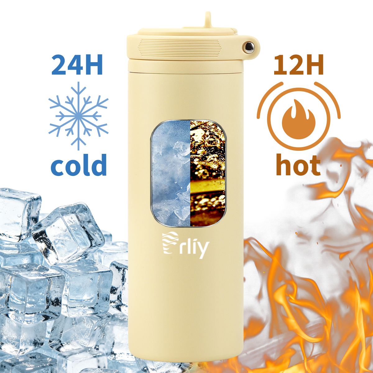 double-wall vacuum insulated bottle with 24 hour cold and 12 hour hot retention