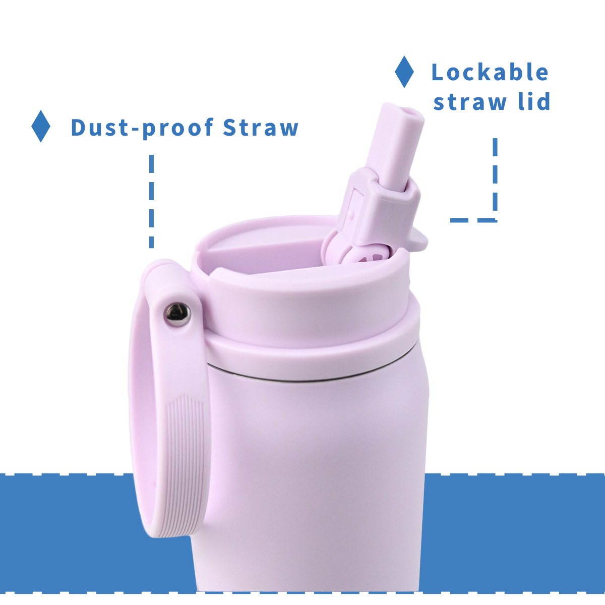 LoopFlow™ Hidden Handle Push Slider Straw Lid for Water Bottle